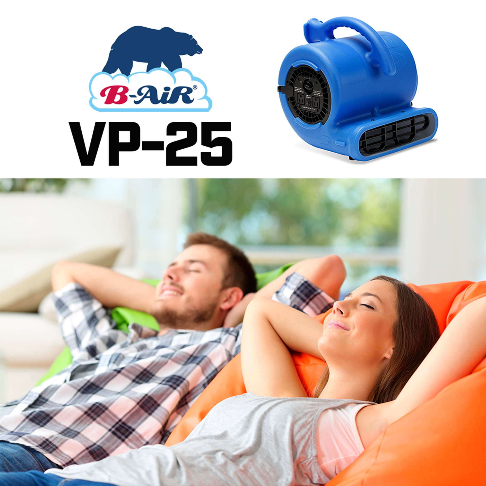 B-Air VP-25 1/4 HP 900 CFM Air Mover for Water Damage Restoration Equipment Carpet Dryer Floor Blower Fan Home and Plumbing Use, Blue