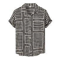 Cotton Linen Hawaiian Shirts for Men Button Down Striped Shirts Short Sleeve Regular Fit Summer Beach T-Shirts