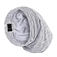 Satin Lined Sleep Cap Bonnet for Curly Hair and Braids, Stay On All Night Hair Wrap with Adjustable Strap for Women and Men, Light Grey and White, Pack of 1