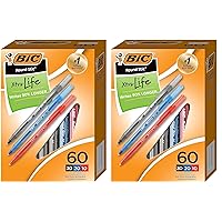 BIC Round Stic Xtra Life Assorted Ink Ballpoint Pens, Medium Point (1.0mm), 60-Count Pack of Bulk Pens, Flexible Round Barrel for Comfortable Writing, No. 1 Selling Ballpoint Pens (Pack of 2)