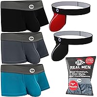 Real Men Bulge Enhancing Underwear 3in Modal 3-Pack Medium (Black/Blue/Grey) BUNDLED WITH Lift Pouch Strapless Jocks Medium Gunmetal Grey AND Red