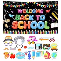 KatchOn, Welcome Back to School Banner with Photo Booth Props - 72x44 Inch, Pack of 26 | Back to School Decorations, Classroom | Back to School Party Decorations | School Themed Party Decorations