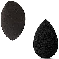 Beauty Junkees Makeup Sponge Blenders - 2pc Black Egg and Flat Contour Blending Sponges, Make Up Applicators, Liquid Cream Powder Foundation Concealer Cosmetics, Stippling Wet Dry, Premium Latex Free