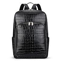 Telena Leather Laptop Backpack for Women Business Casual College Laptop Bags, Croc-Black