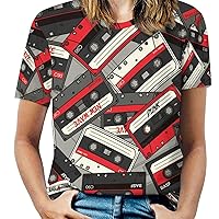 Retro Cassette Women's Print Shirt Summer Tops Short Sleeve Crewneck Graphic T-Shirt Blouses Tunic