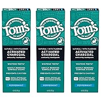 Tom’s of Maine Natural Activated Charcoal Toothpaste with Fluoride, Peppermint, 4.0 Oz (Pack of 3)