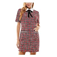 Womens Red Fringed Plaid Short Sleeve Collared Above The Knee Shift Dress Juniors 5