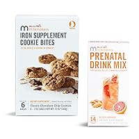Munchkin® Milkmakers® Prenatal Drink Mix for Morning Sickness & Nausea Relief + Immune Support, Blood Orange, 14 Pack and Prenatal Iron Supplement Cookie Bites, Chocolate Chip, 6 Pack