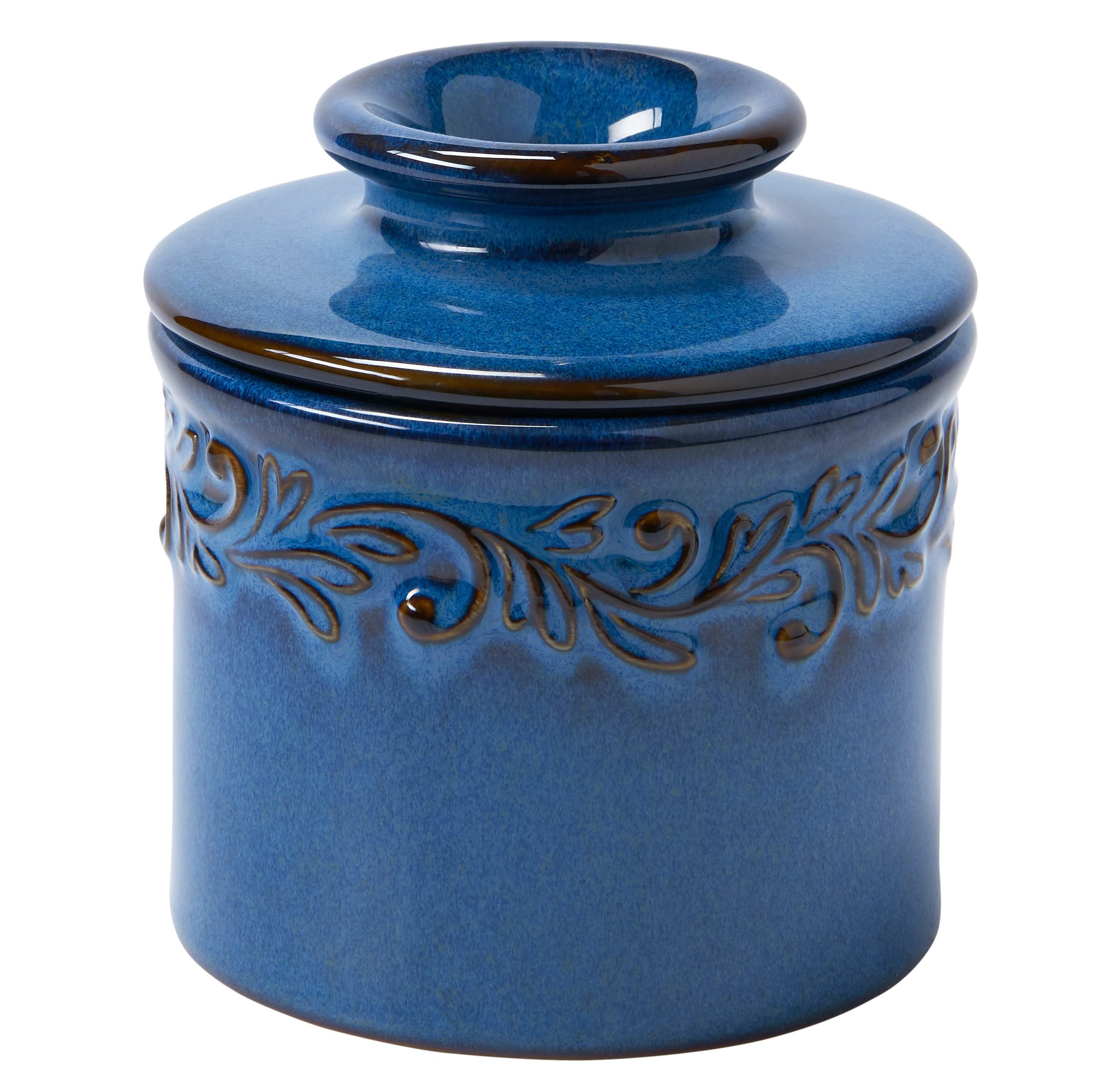 Butter Bell - The Original Butter Bell crock by L Tremain, a Countertop French Ceramic Butter Dish Keeper for Spreadable Butter, Antique Collection, Denim Blue - Reactive Glaze Pottery