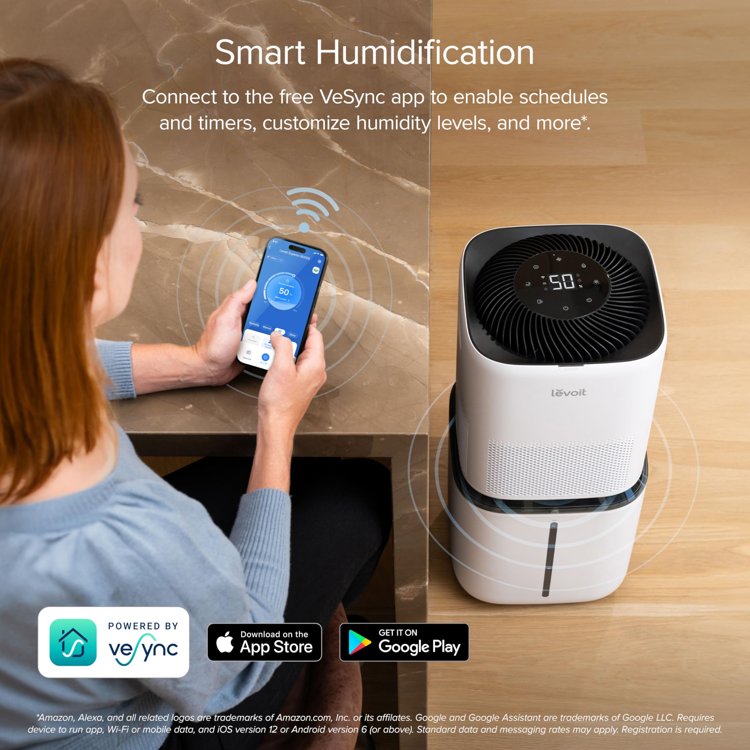 LEVOIT Superior 6000S Smart Evaporative Humidifiers for Home Whole House up to 3000ft², 6 Gal, Last 72-Hour, Premium Filter, Dry Mode, Wheels & Water Fill Hose & Foldable Storage - Quiet Sleep Mode