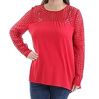 kensie Womens Crepe Lace Detailed Pullover Blouse, Red, X-Large