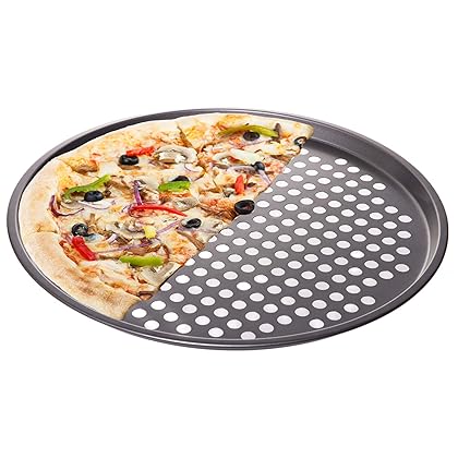 Red Co. 13 inch Round Non Stick Coated Carbon Steel Pizza Baking Pan Crisper with Holes