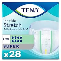 Tena Stretch Super Brief, Large/XL, Tab Closure, Disposable Heavy Absorbency, 67903 - Pack of 28
