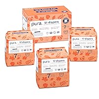 Pura Size 7 Eco-Friendly Diapers (33+lbs) Totally Chlorine Free (TCF) Hypoallergenic, Soft Organic Cotton, Sustainable, up to 12 Hours Leak Protection, Allergy UK, 3 Packs of 17 (51 Diapers)