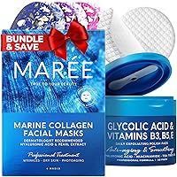 MARÉE Bundle - Sheet Moisturizing Masks & Glycolic Acid Peel Pads - Collagen & Hyaluronic Acid, Salicylic Acid & Vitamins E, B3, B5 - Hydrating Skin Care Mask & Face Pads with Deep Cleaning Effect