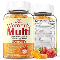 Sugar-Free Multivitamin for Women Gummies-Women's Multi Vitamins & Minerals with D3 + K2, Omega 3, Alage Calcium, Daily Multivitamins A, C, E, B12, Inositol for Energy, Mood, Bone, Hormore, 60 Cts