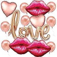 KatchOn, Red Lip Balloons Set - Large 30 Inch, Pack of 4 | Big Rose Gold Love Balloon - 36 Inch, Pack of 14 | Kiss Balloons Decorations | Heart Balloons, Valentines Day Balloons for Galentines Decor