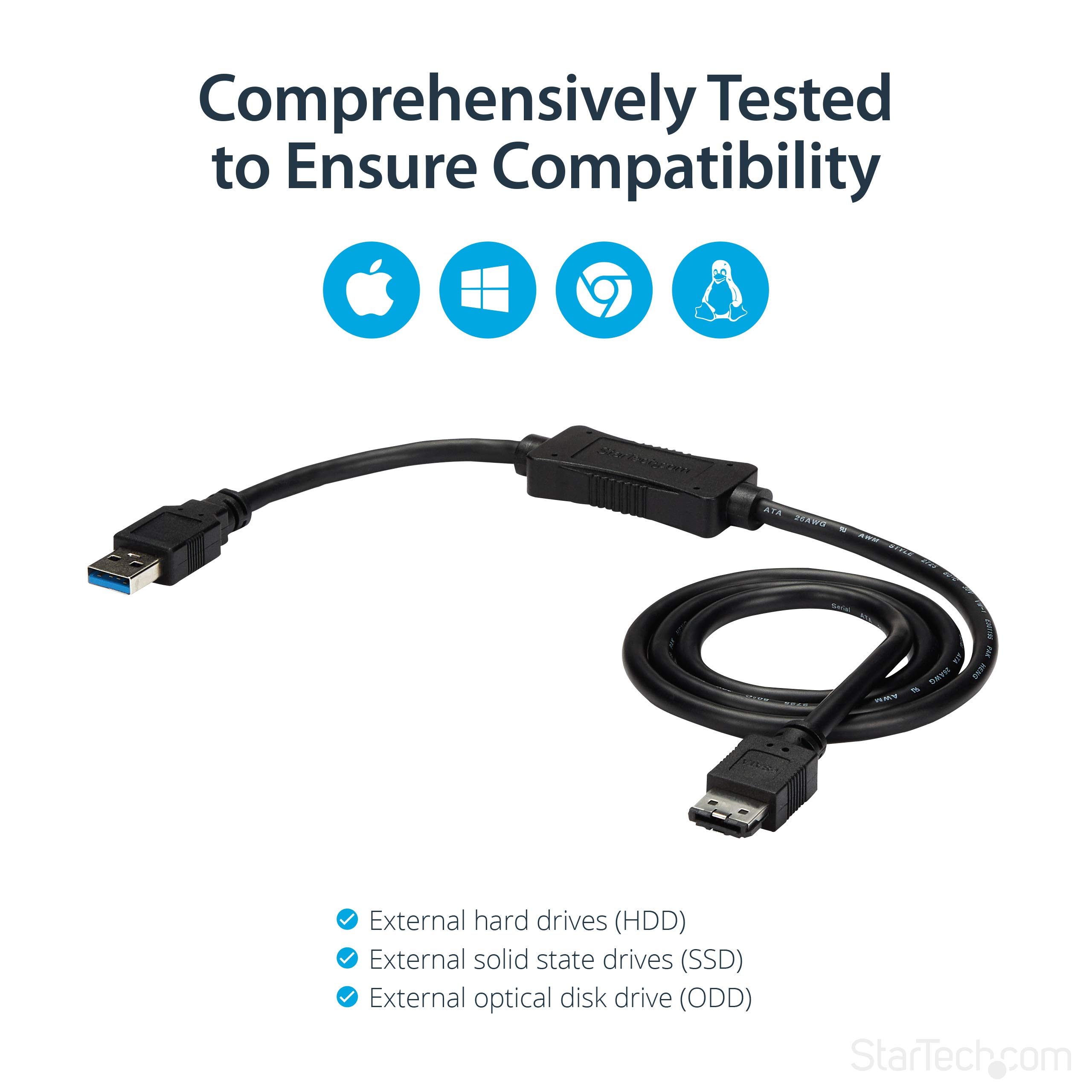 StarTech.com 3 ft USB 3.0 to eSATA Adapter - 6 Gbps USB to HDD/SSD/ODD Converter - Hard Drive to USB Cable (USB3S2ESATA3)