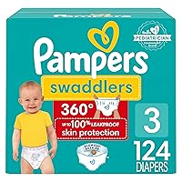 Pampers Swaddlers 360 Pull-On Diapers, Size 3, 124 Count for up to 100% Leakproof Skin Protection and Easy Changes