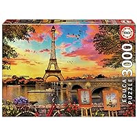 Educa - Sunset in Paris - 3000 Piece Jigsaw Puzzle - Puzzle Glue Included - Completed Image Measures 47.25