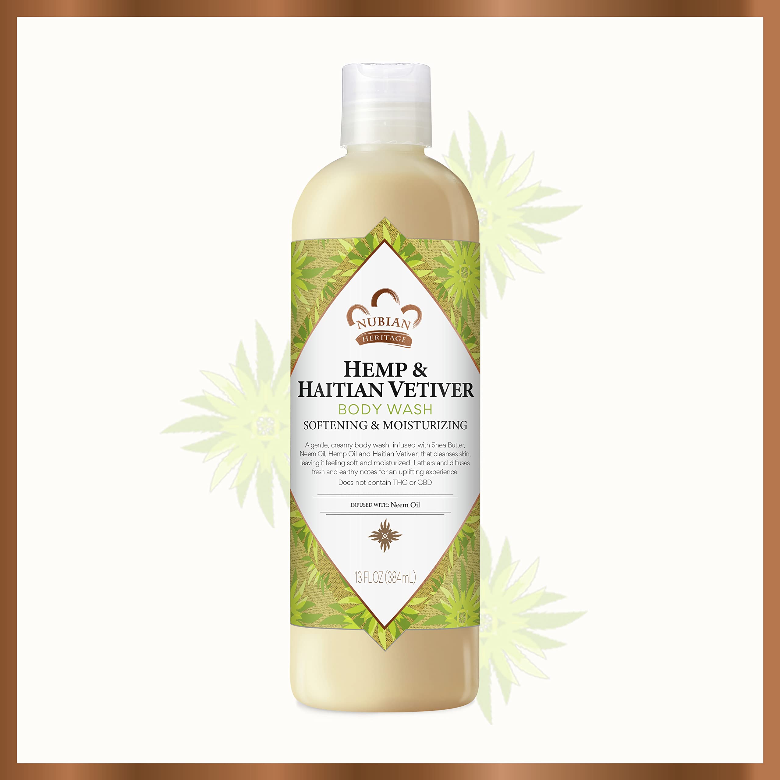 Nubian Heritage Body Wash Indian Hemp & Haitian Vetiver Cleanser for All Skin Types Made with Fair Trade Shea Butter, 13 oz