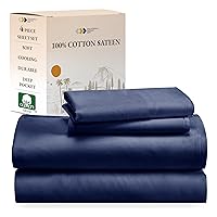 California Design Den Soft 100% Cotton Bedsheets Queen Size Bed, 4 Piece Queen Sheet Set with Sateen Weave, Cooling Sheets - Navy Blue