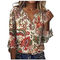 Fall Fashion Women's Top Loose Casual V-Neck Solid Color Blouses Bell 3/4 Sleeve T-Shirt