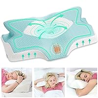 Elviros Cervical Memory Foam Pillow for Neck and Shoulder Pain, Ergonomic Orthopedic Sleeping Neck Contoured Support Pillow for Side, Back and Stomach Sleepers (Blue Green)