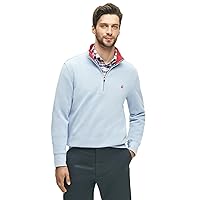 Brooks Brothers Men's Regular Fit Ribbed French Terry Long Sleeve Half-Zip Sweater, Blue, Large