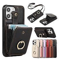 Cell Phone Flip Case Cover Premium Leather 2 in 1 Wallet Case Compatible with iPhone 14 Pro,Magnetic Closure Purse W Rotation Ring Stand/Card Slots Holde/Lanyard Crossbody ShocPproof Protective Phone