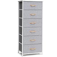 Crestlive Products Tall Dresser Storage Tower - Sturdy Steel Frame, Wood Top, Easy Pull Fabric Bins, Handles - Vertical Organizer Unit for Bedroom, Hallway, Entryway, Closets - 6 Drawers (Light Gray)