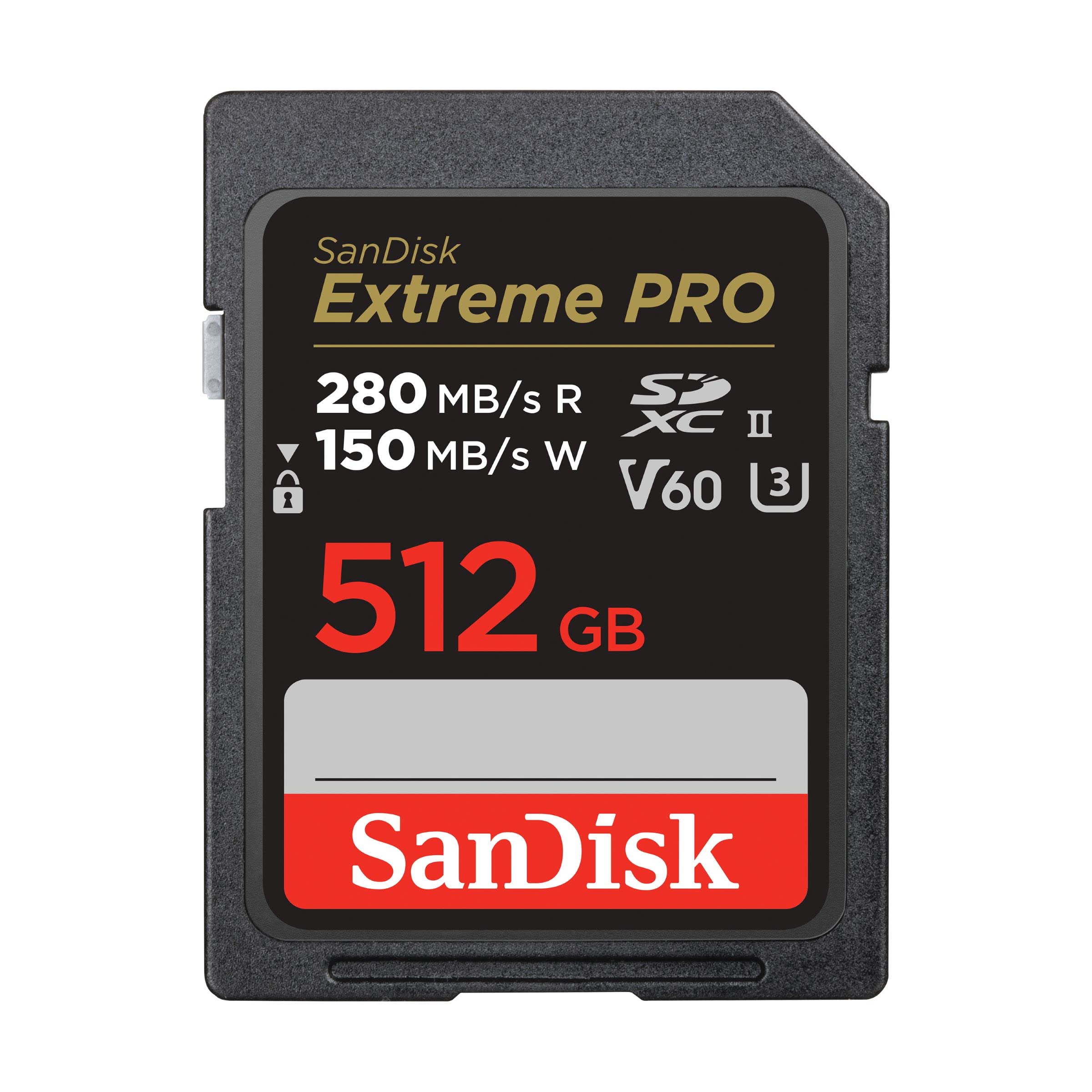 SanDisk 512GB Extreme PRO SDXC UHS-II Memory Card - C10, U3, V60, 6K, 4K UHD, SD Card - SDSDXEP-512G-GN4IN