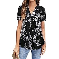 Youtalia Women's V Neck Blouse Short Sleeve Knit Tops Casual Ladies Work Shirts