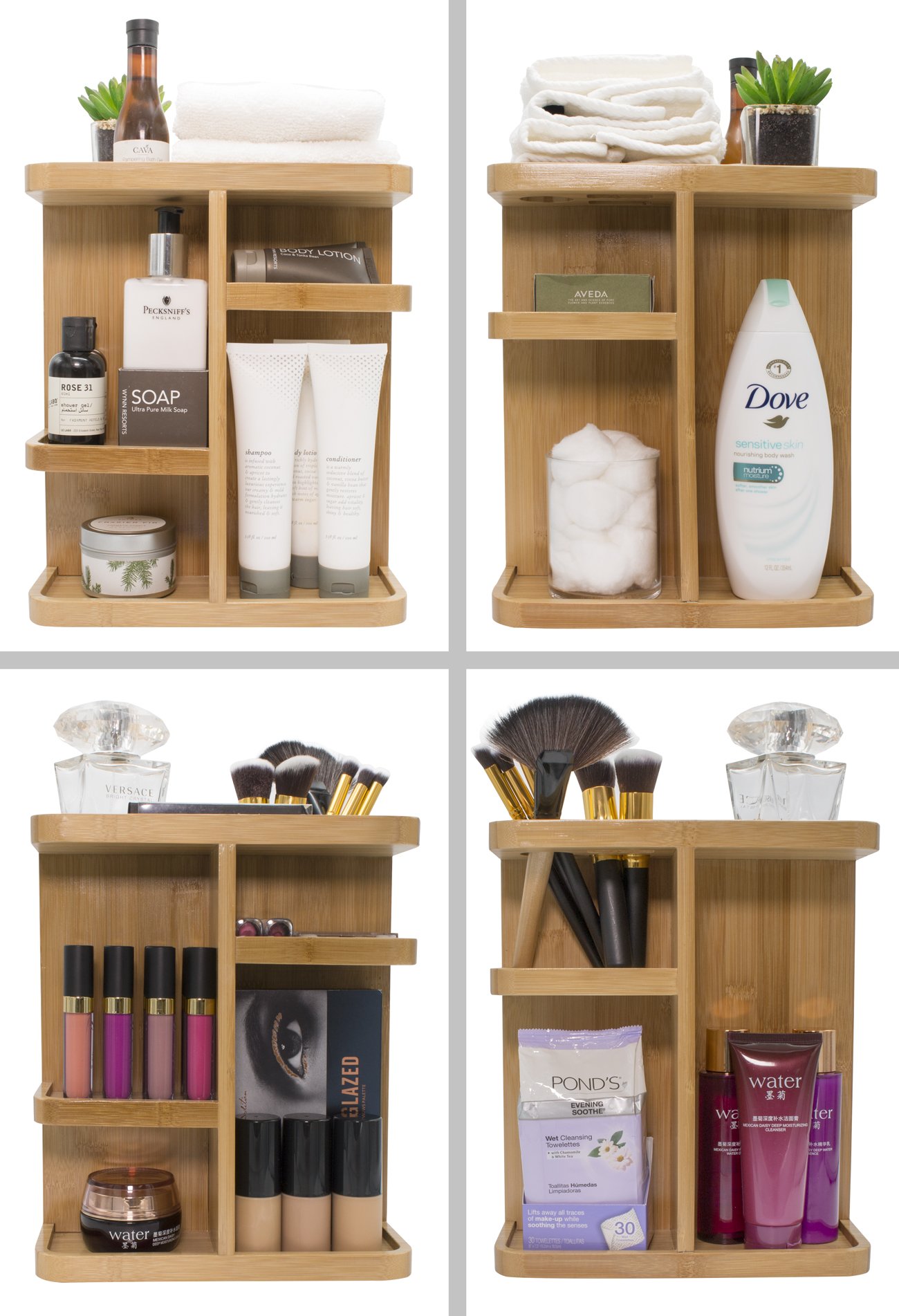 Sorbus 360° Bamboo Makeup Organizer - Multi-Function Storage Carousel for Cosmetics, Make Up, Skin Care Organizer - Rotating Makeup Organizer for Vanity, Bathroom Storage, Bedroom, Desk, Closet, Dorm