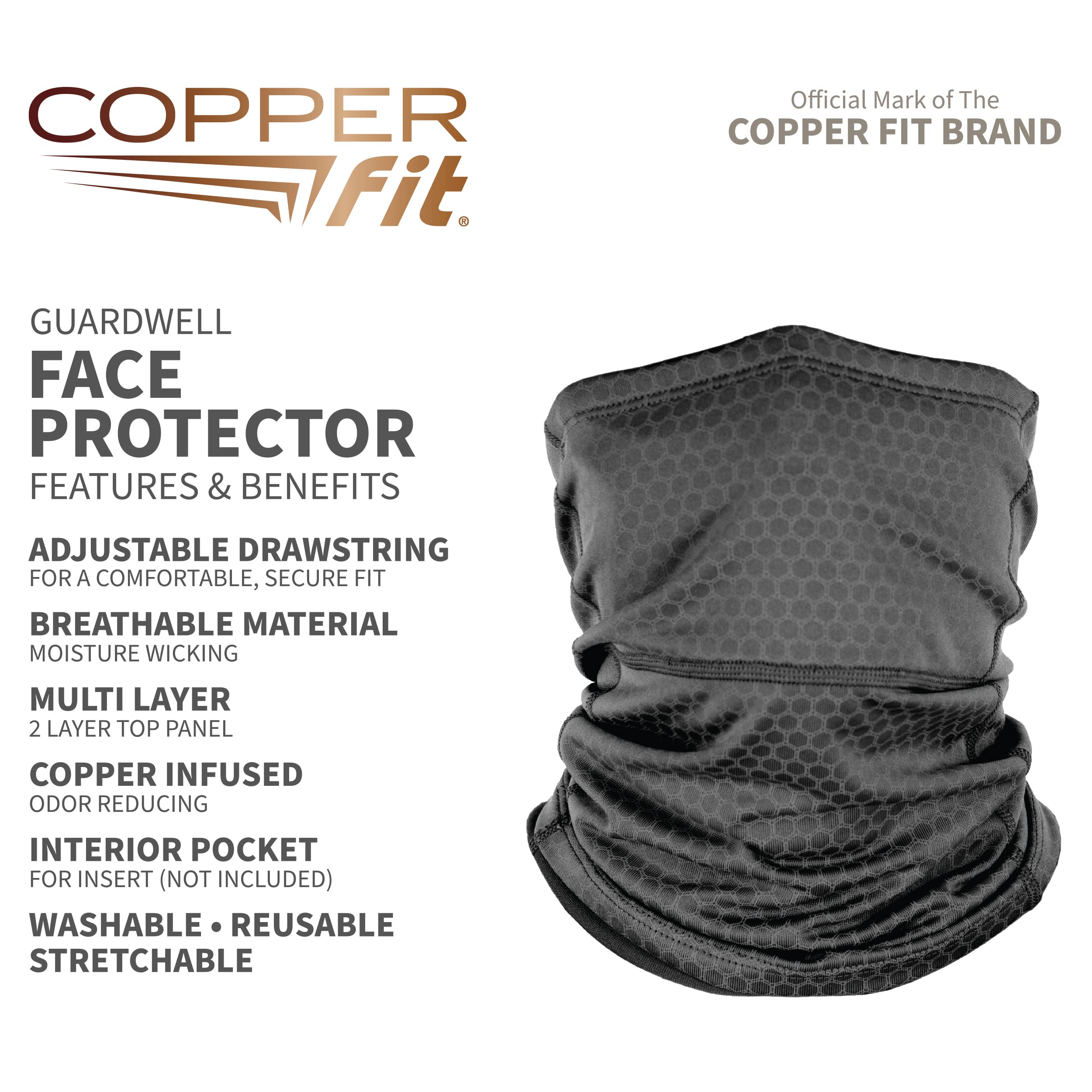 Copper Fit Unisex Adult Guardwell Face Cover and Neck Gaiter, Charcoal