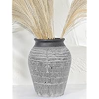 Large Ceramic Vase for Decor - Rustic Vintage Flower Pottery Vase for Home Countertop, Shelf, Centerpiece and Table Deocration (7x7x10.5 in) Gray