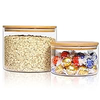 ComSaf Glass Food Storage Containers, 100 oz/44 oz Glass Flour and Sugar Containers with Airtight Lids, 7.1'' Wide Mouth Large Glass Jars with Bamboo Lid for Rice, Pasta, Oats, Grains, Cookie, Candy