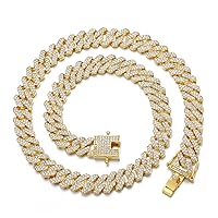 HDMENC Mens Miami Cuban Link Chain Necklace 12mm Diamond Prong Cuban Chain 18/20/24inch Length Hip Hop Jewely with Gift Box