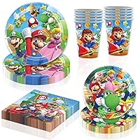 Mario Party Supplies Mario Birthday Party Favors Includes Cups Plates Napkins for Mario Birthday Baby Shower Decor ﻿
