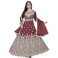 Jessica-Stuff Women Cotton Silk Semi Stitched Anarkali Gown Wedding Dress (1203)