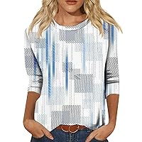2024 Loose Three Quarter Sleeve Tunic Womens Dressy O-Neck Tee Casual Tshirt Print Fashion Summer Tops Shirt