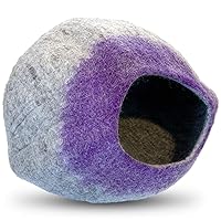 iPrimio 100% Natural Wool Eco-Friendly Cat & Kitten Cave Bed - Cozy House Indoor Bed for Cats & Kittens - Pet Felt Cat Cave, Cushion, Cove, Nest, Hideout, Hideaway, Tent, Tunnel Beds (Purple Rain Tip)