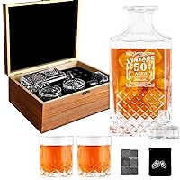 50th Birthday Gifts for Men, Mens 50th Birthday Gift Ideas, Whiskey Decanter Gift Set, Vintage 1974 50 Birthday Gifts for Men, 50 Years Old Gifts for Men, Funny Gifts for 50th Birthday Men Decorations