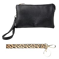 KEDZIE Eclipse Vegan Leather Convertible Purse Wallet Crossbody Bag (Black) & Eclipse Vegan Leather Mix & Match Wristlet Strap (Just Kitten)