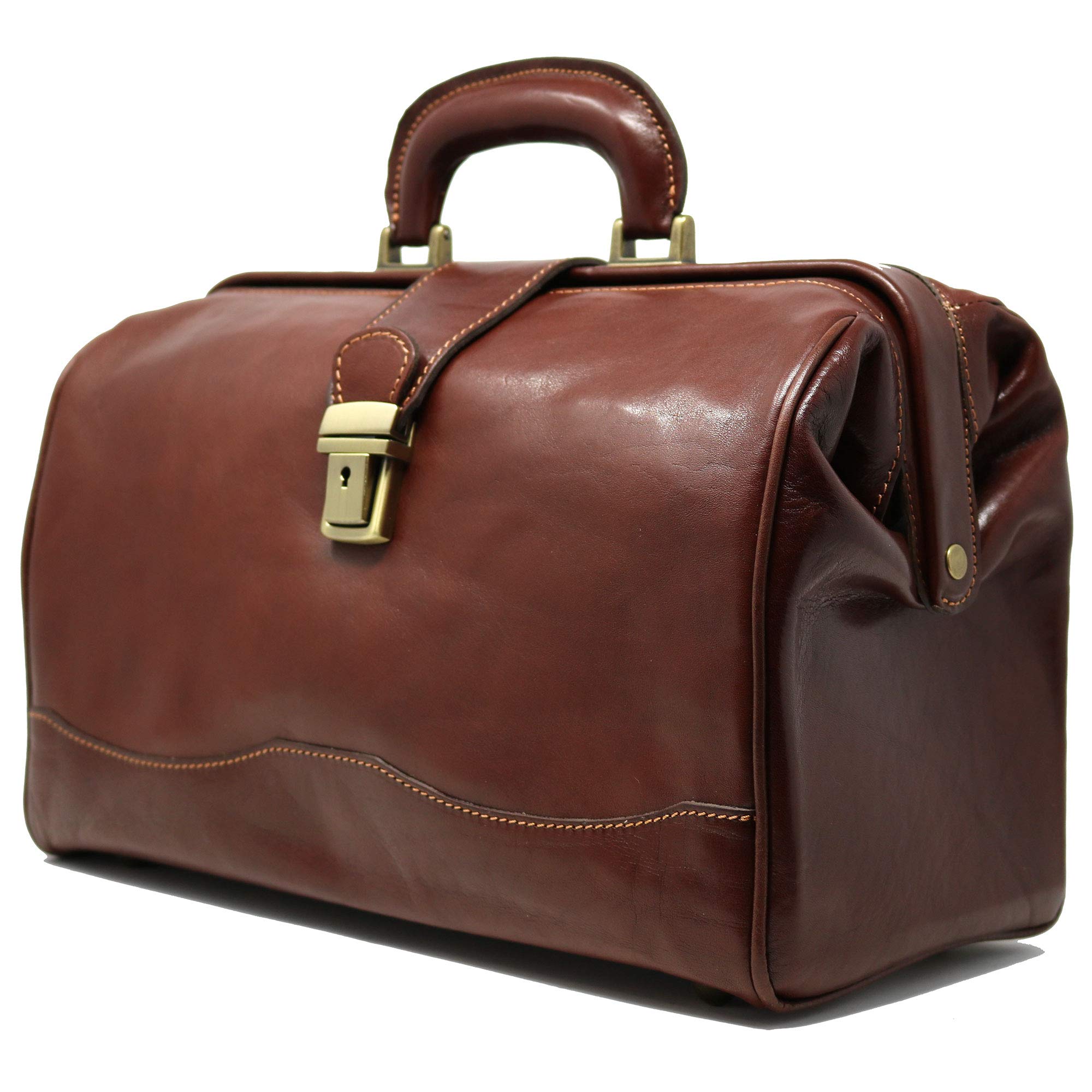 Floto Luggage Italian Ciabatta Doctor Handbag, Vecchio Brown, Small