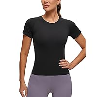 CRZ YOGA Women's Seamless Workout Tops Breathable Short Sleeve Gym Shirts Running Yoga Athletic T-Shirts