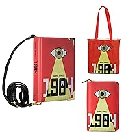 1984 Large Book Themed Handbag and Tote Bag and Zip Around Wallet Purse Bundle