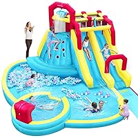 ELEMARA XL Inflatable Water Slides,7 in 1 Large Water Park for Kids and Adults with 750W Blower,Double Blow up Splash and Deep Pool,Climbing Wall,Water Spray,Water Canon for Outdoor