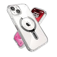 Speck Clear iPhone 15 Case - ClickLock No-Slip Interlock, Built for MagSafe, Drop Protection Grip - for iPhone 15 iPhone 14 iPhone 13 - Anti-Yellow 6.1 Inch Phone Case - Presidio Grip Clear/Chrome