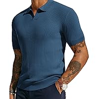 PJ PAUL JONES Mens Polo Shirts Short Sleeve Casual V Neck Ribbed Textured Knit Polo Shirt